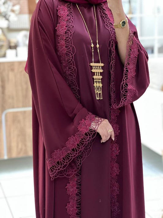 Maroon Laced Abaya