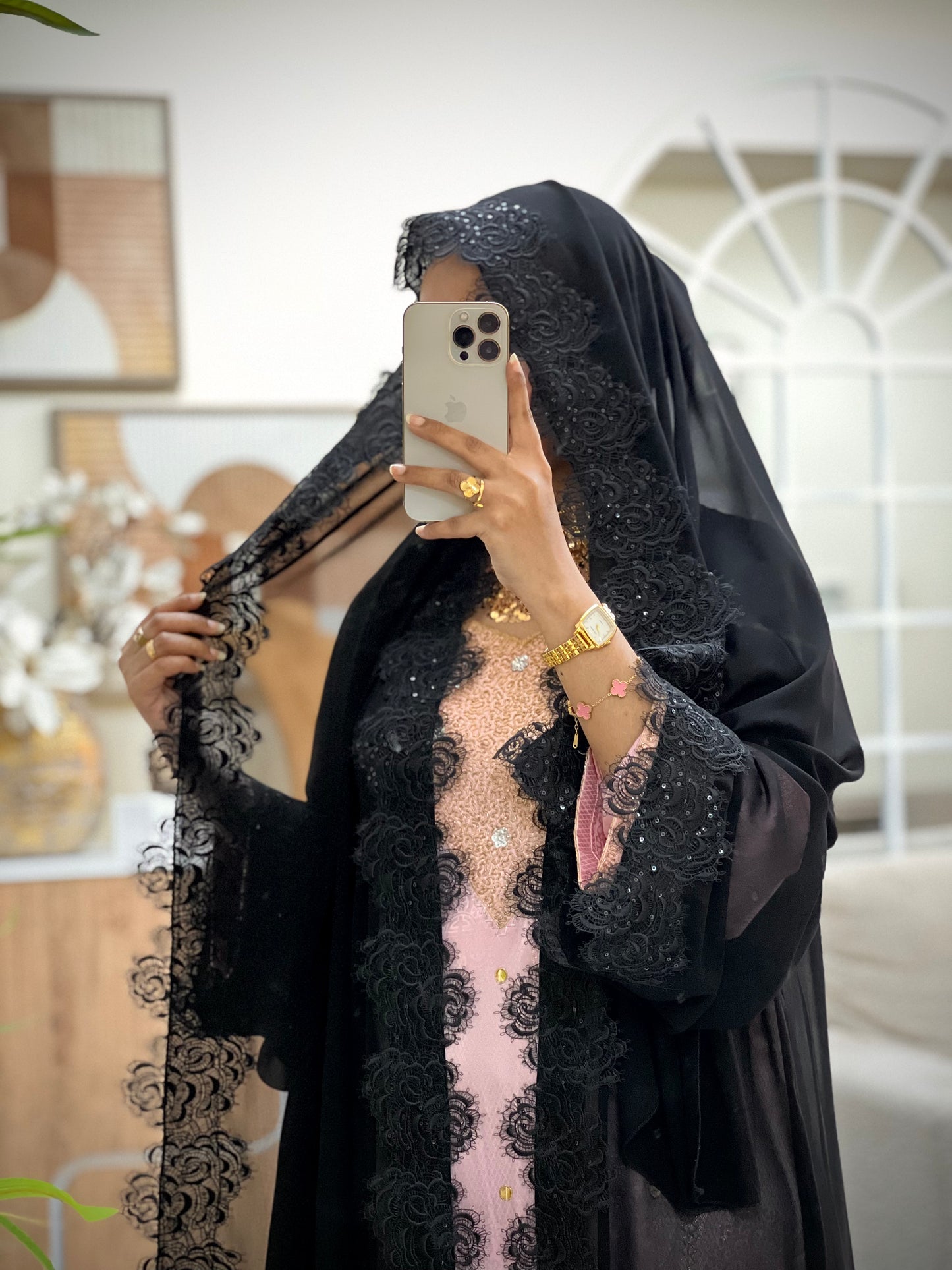 Ethereal Lace Abaya - Double Layer Modest Elegance