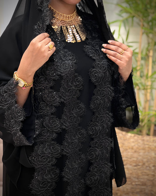 Ethereal Lace Abaya - Double Layer Modest Elegance