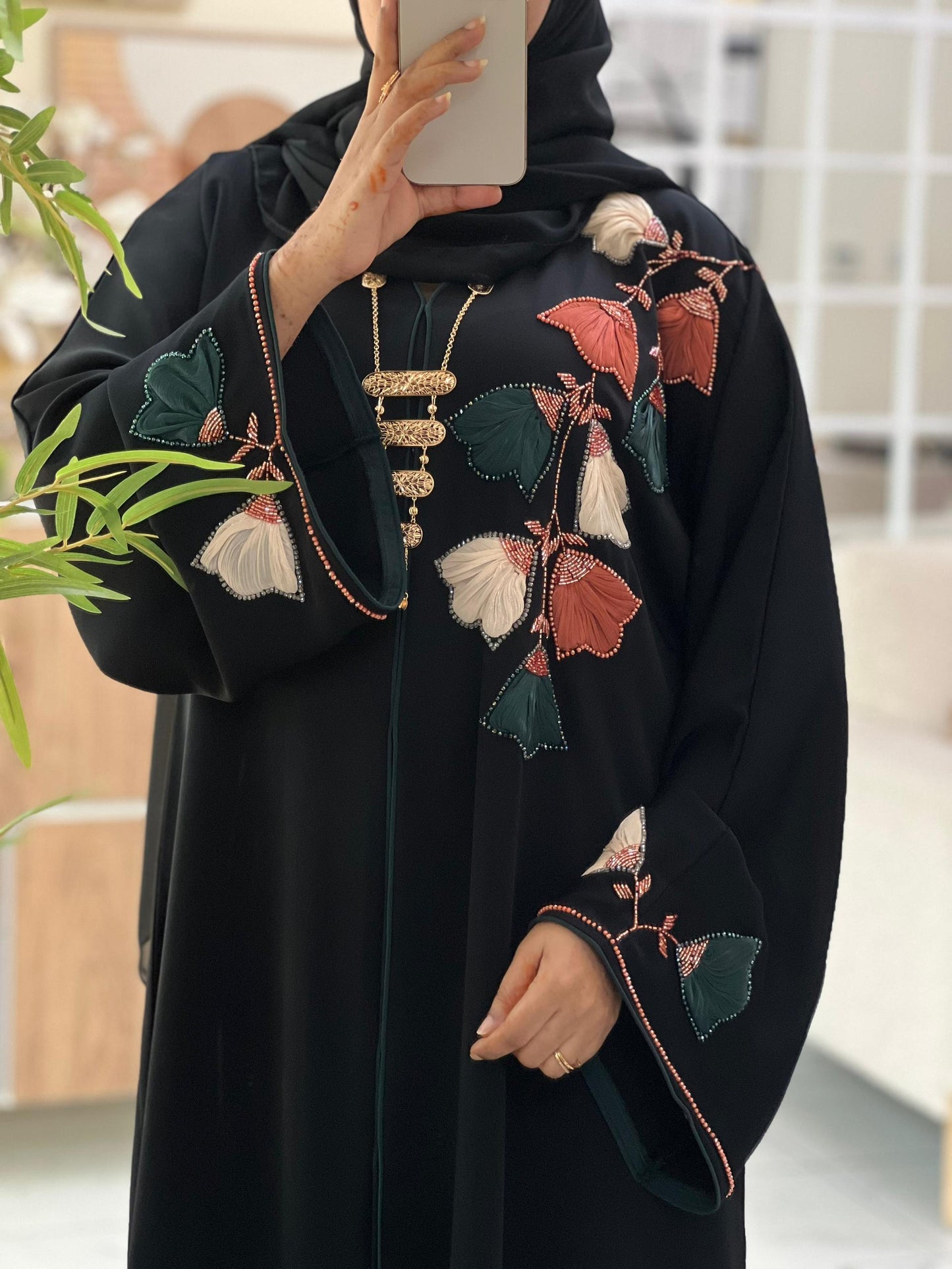 Midnight Bloom Embroidered Abaya - Pre  order