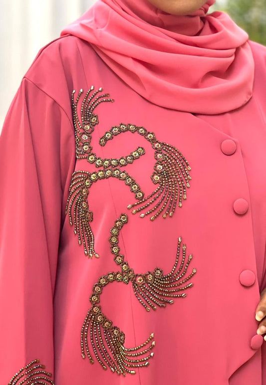 Zayna Handcrafted Abaya -  Rose Pink