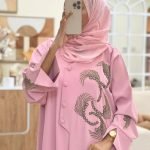 Ayla Handcrafted Abaya Rose pink luxury abaya with beadwork design