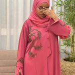 Ayla Handcrafted Abaya Rose pink luxury abaya with beadwork design