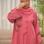 Ayla Handcrafted Abaya Rose pink luxury abaya with beadwork design