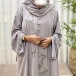 Azrah Luxe Abaya Grey abaya with delicate embroidery design