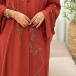 Azrah Luxe Abaya rust luxury abaya with delicate embroidery design