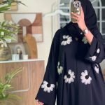 Layla Abaya black luxury abaya with white floral design