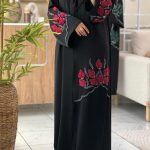 Ruby Blossom Abaya black Luxury Abaya with Red