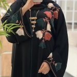 Midnight Bloom Abaya black luxury abaya with floral embroidery
