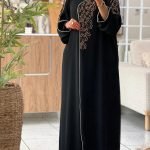 Alika Luxury Abaya black luxury abaya with embroidered front design