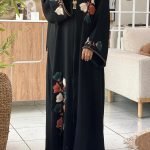Midnight Bloom Abaya black luxury abaya with floral embroidery