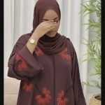 Royal Grace Abaya burgundy luxury abaya with red floral embroidery