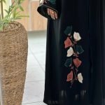 Midnight Bloom Abaya black luxury abaya with floral embroidery