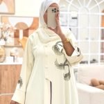 Ayla Handcrafted Abaya Rose pink luxury abaya with beadwork design