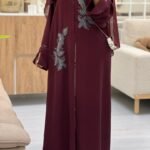 Luxury burgundy abaya in Barbie crepe fabric - Abaya Dubai One