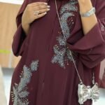 Luxury burgundy abaya in Barbie crepe fabric - Abaya Dubai One
