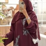 Luxury burgundy abaya in Barbie crepe fabric - Abaya Dubai One