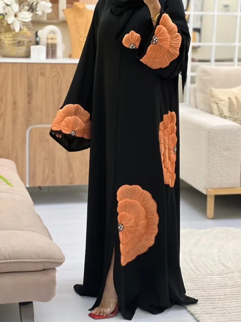 Luxury modest fashion abaya with floral embroidery