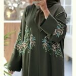 emerald bloom elegance abaya – deep olive – ado 1232