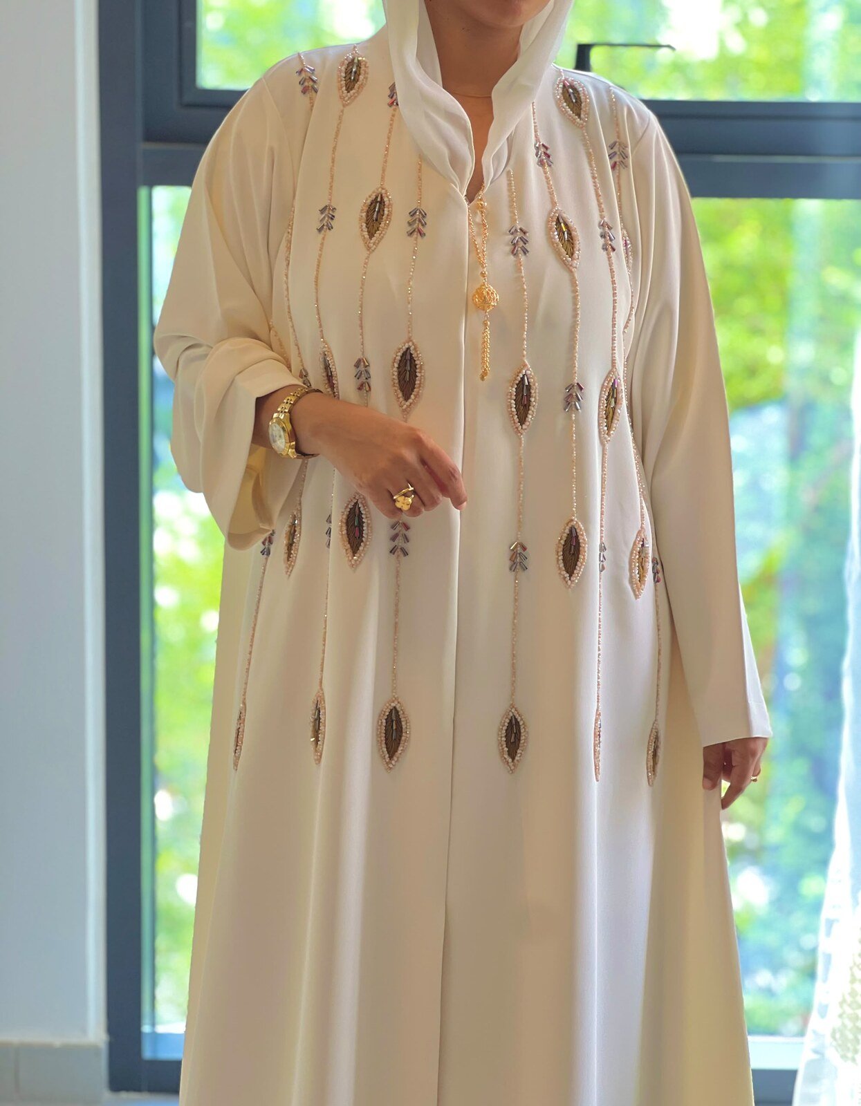 Ivory Cascade Abaya – ADO-1237