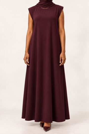 Dark Purple full-length sleeveless Korean Nida inner dress, Abaya Dubai One, ADO-0103