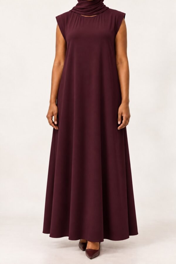 Dark Purple full-length sleeveless Korean Nida inner dress, Abaya Dubai One, ADO-0103