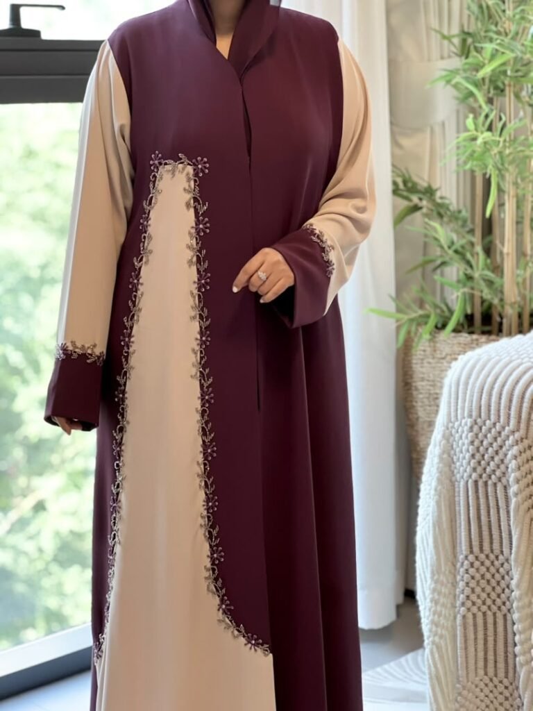 Burgundy Petal Contrast Abaya – ADO-1247