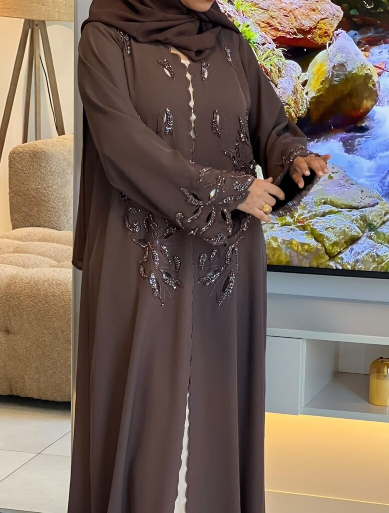 Mocha Floral Luxe Abaya – ADO-1250