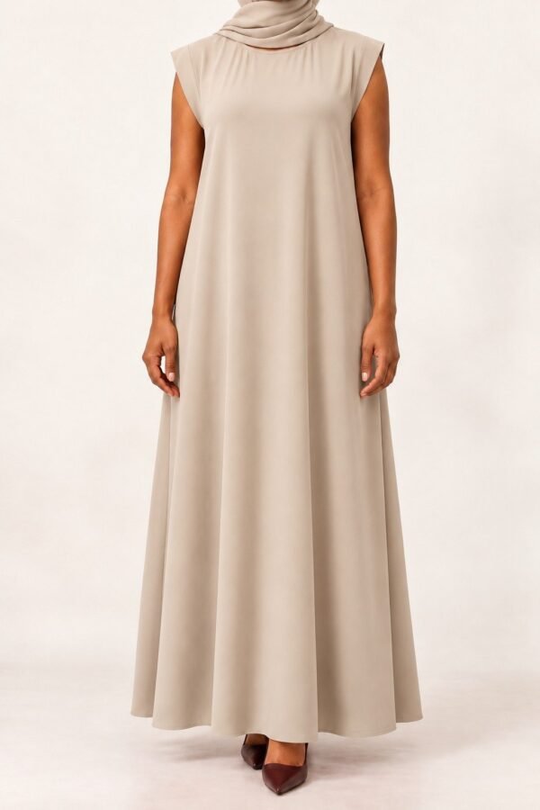 Beige full length sleeveless inner dress matched to selected Abaya Dubai One abaya