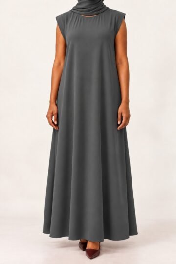 Grey full length sleeveless inner dress matched to selected Abaya Dubai One abaya