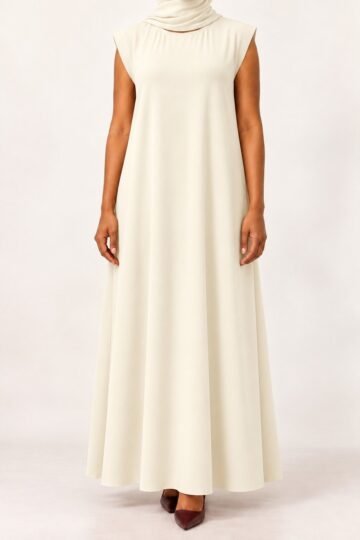 Ivory Cream full length sleeveless inner dress matched to selected Abaya Dubai One abaya
