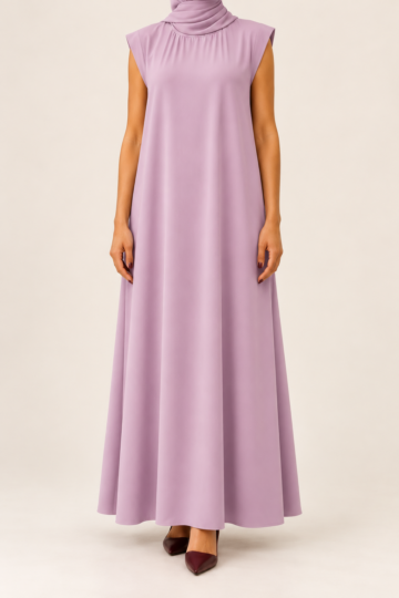 Lilac sleeveless plain inner dress, matching Lavender Noor Abaya ADO-1219 | Abaya Dubai One