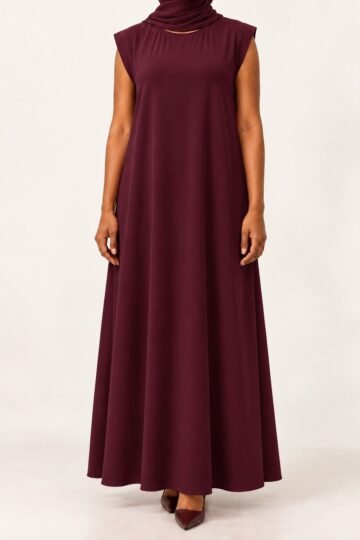 Maroon full length sleeveless inner dress matched to selected Abaya Dubai One abaya