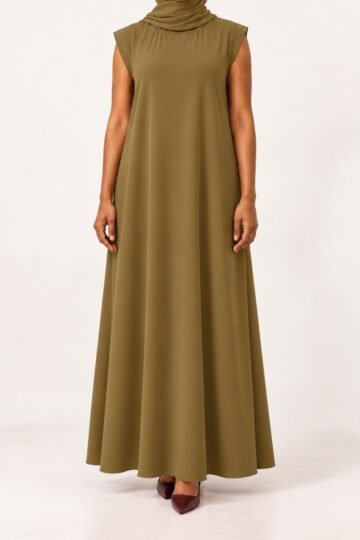 Olive Green full length sleeveless inner dress matched to selected Abaya Dubai One abaya