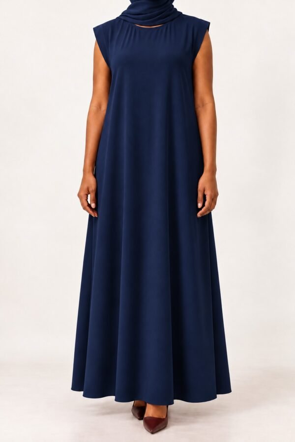 Deep Dark Blue plain full-length sleeveless inner dress for abayas | Abaya Dubai One