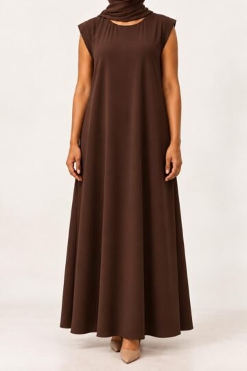 Mocha plain full-length sleeveless inner dress for abayas | Abaya Dubai One